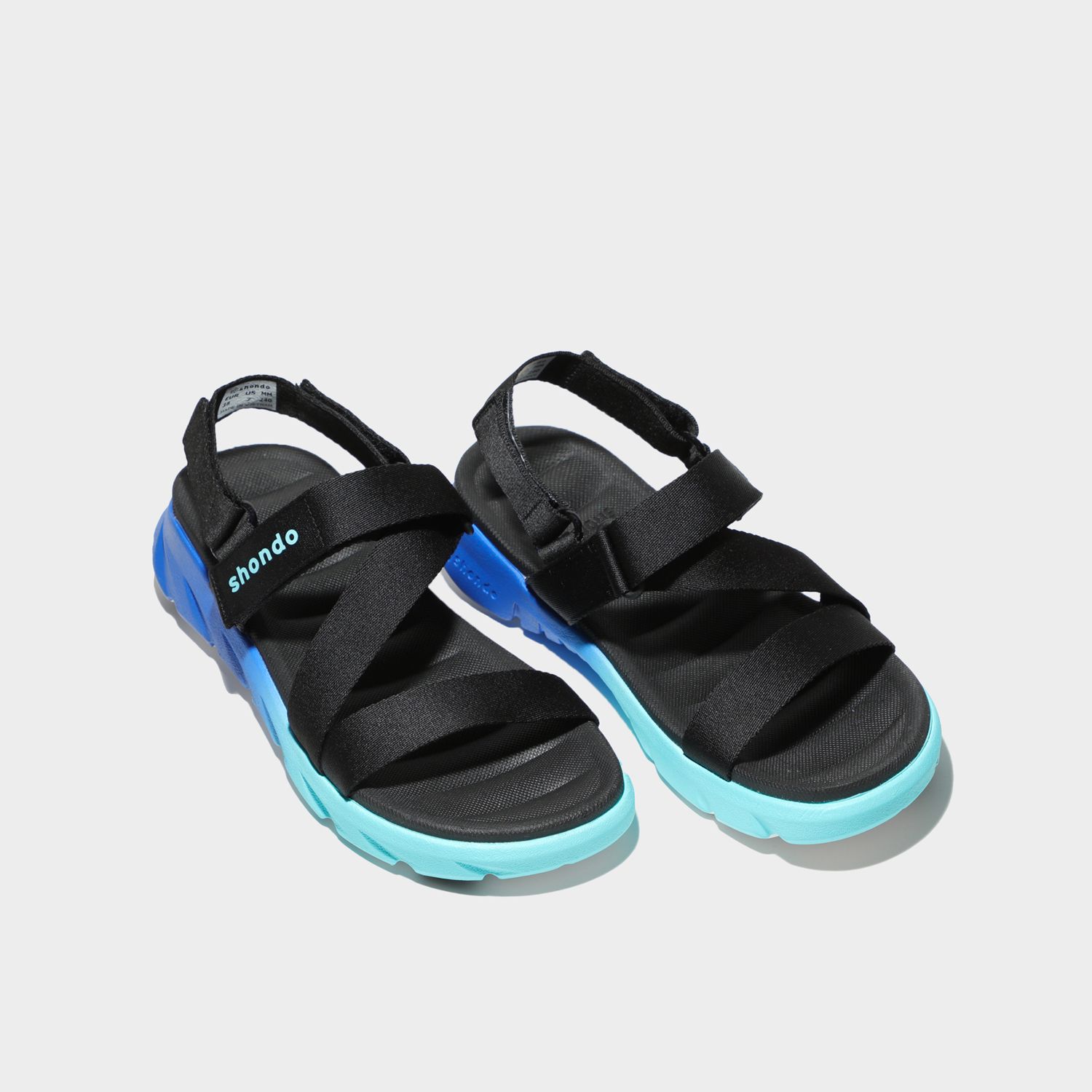 Giày sandal Shondo nam nữ đi học đế bằng ombre đế 2 màu xanh dương xanh nhạt quai đen F6S3310