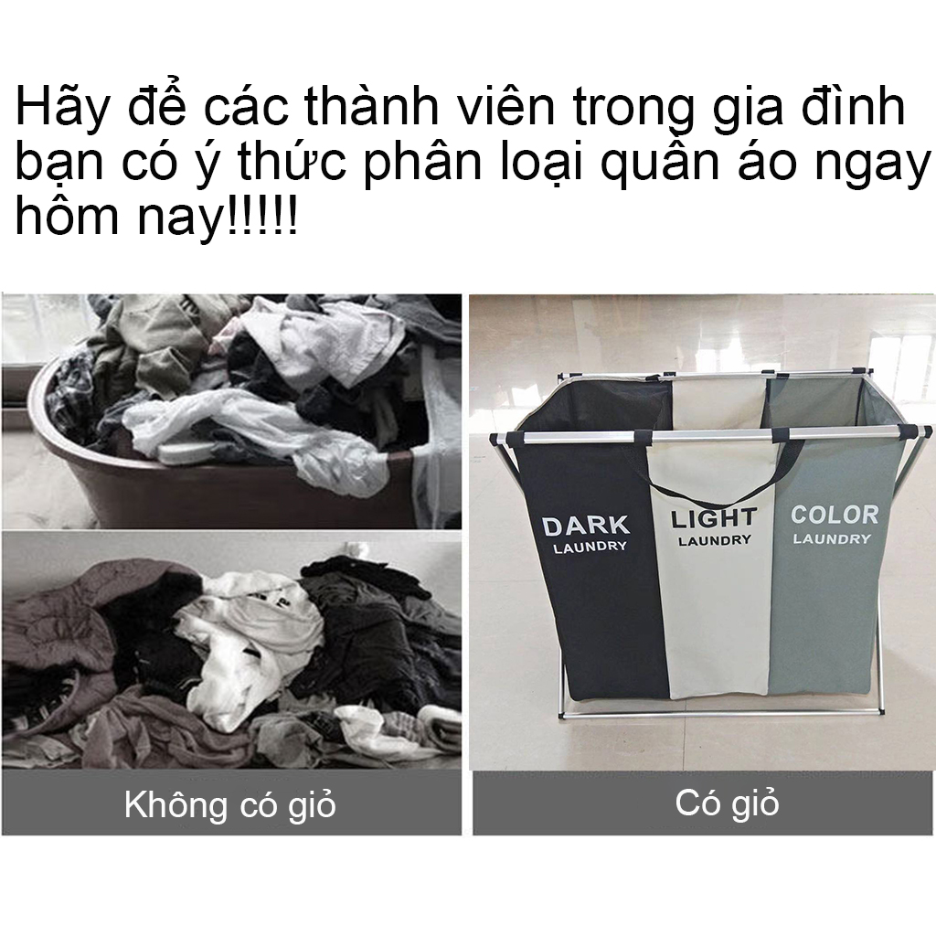 Giỏ Đựng Quần Áo Gia Đình, Giúp Phân Loại Các Loại Quần Áo Màu Một Cách Dễ Dàng, Khung Nhôm Nhẹ Dễ Duy Chuyển