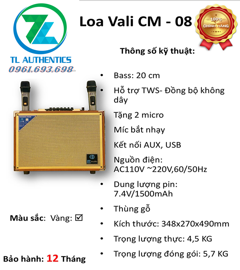 Loa Xách Tay C M AUDIO Model CM-8 bass 20 8 nút điều chỉnh Vỏ gỗ sơn bóng mặt lưới kim loại hàng chính hãng nhập khẩu mẫu mới nhất 2024 bảo hành 6 tháng