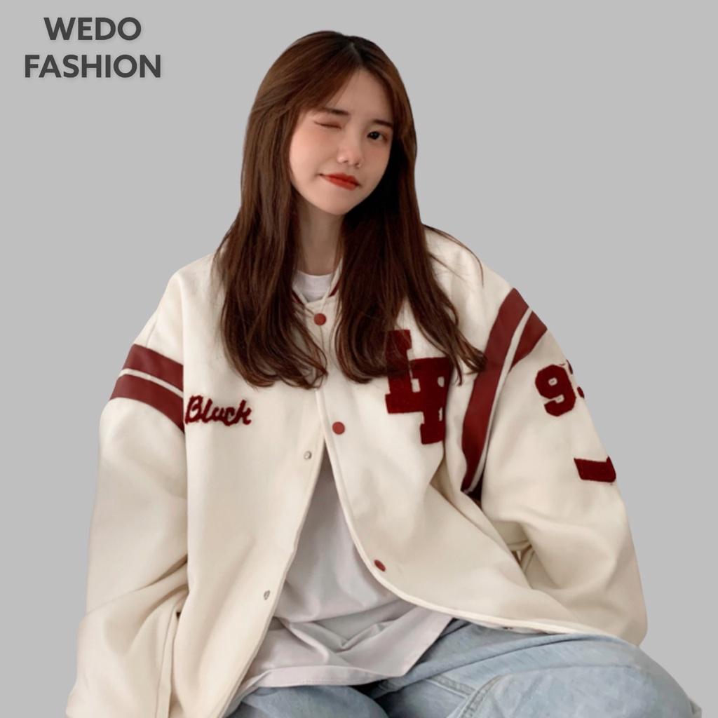 Áo khoác bomber nữ in logo Bluck LB, chất nỉ dày dặn form rộng cá tính