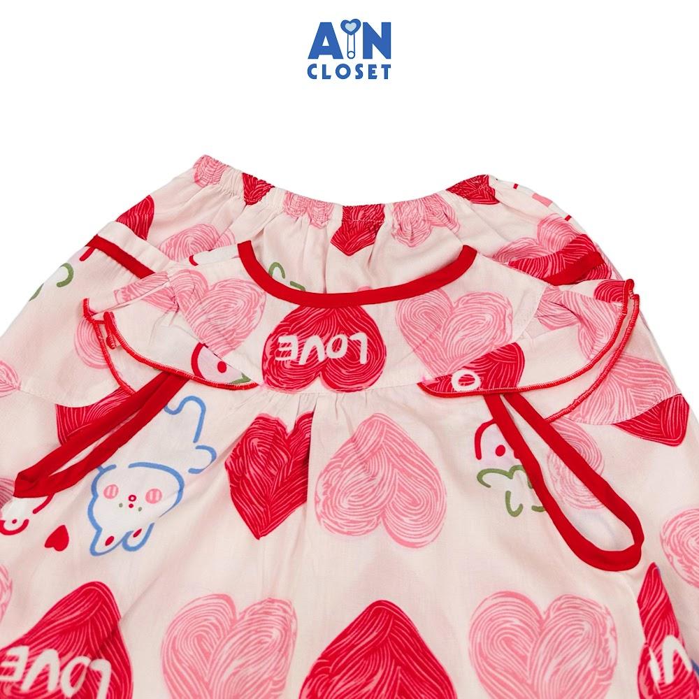 Bộ quần áo Lửng bé gái hoạ tiết Love Tim Hồng Lanh lụa - AICDBGPWIUSE - AIN Closet