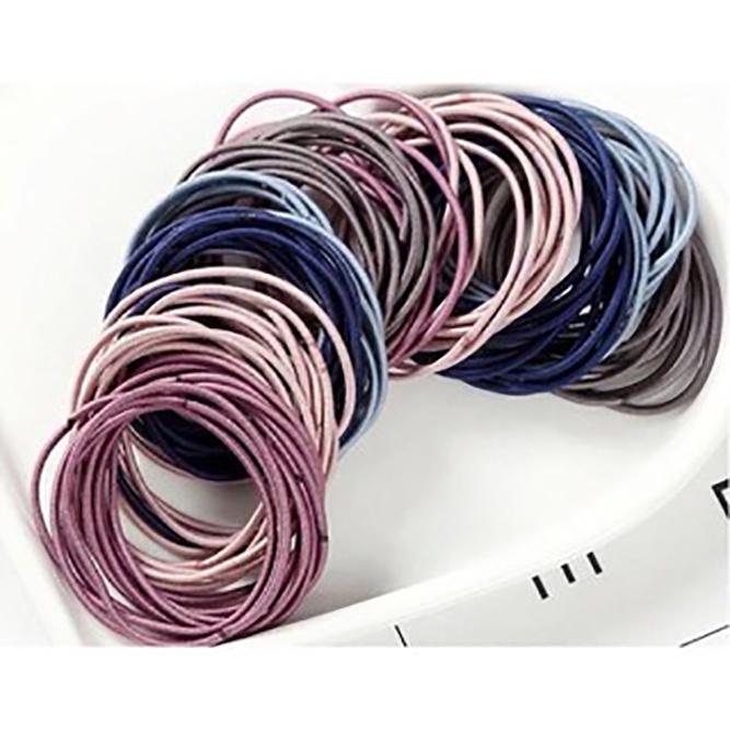 Dây Cột Tóc ️S'Home️ Set 100 Sợi Dây Thun Buộc Tóc Nhiều Màu Tặng Kèm Túi Zip Đẹp, Màu Đơn Giản, Dễ Thương - SH45