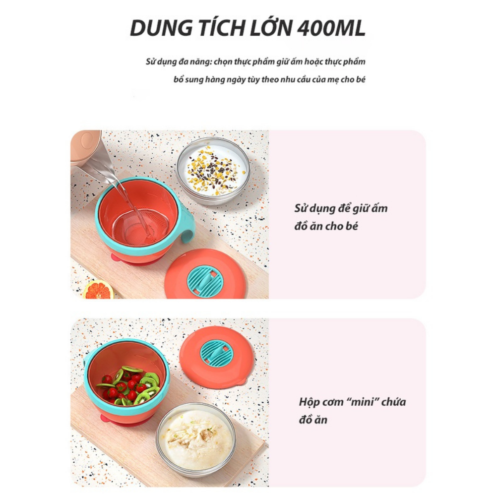 Bát Ăn Dặm Giữ Nhiệt Và Hâm Nóng Thức Ăn MST Dung Tích 0.4L - Thiết Kế Chống Trượt Thông Minh, Dữ Nhiệt Lên Tới 6 Tiếng