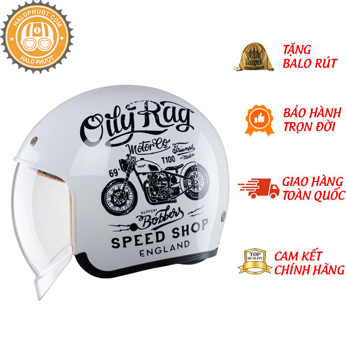 Nón bảo hiểm 3/4 ROYAL M139 có kính âm V5 TRẮNG