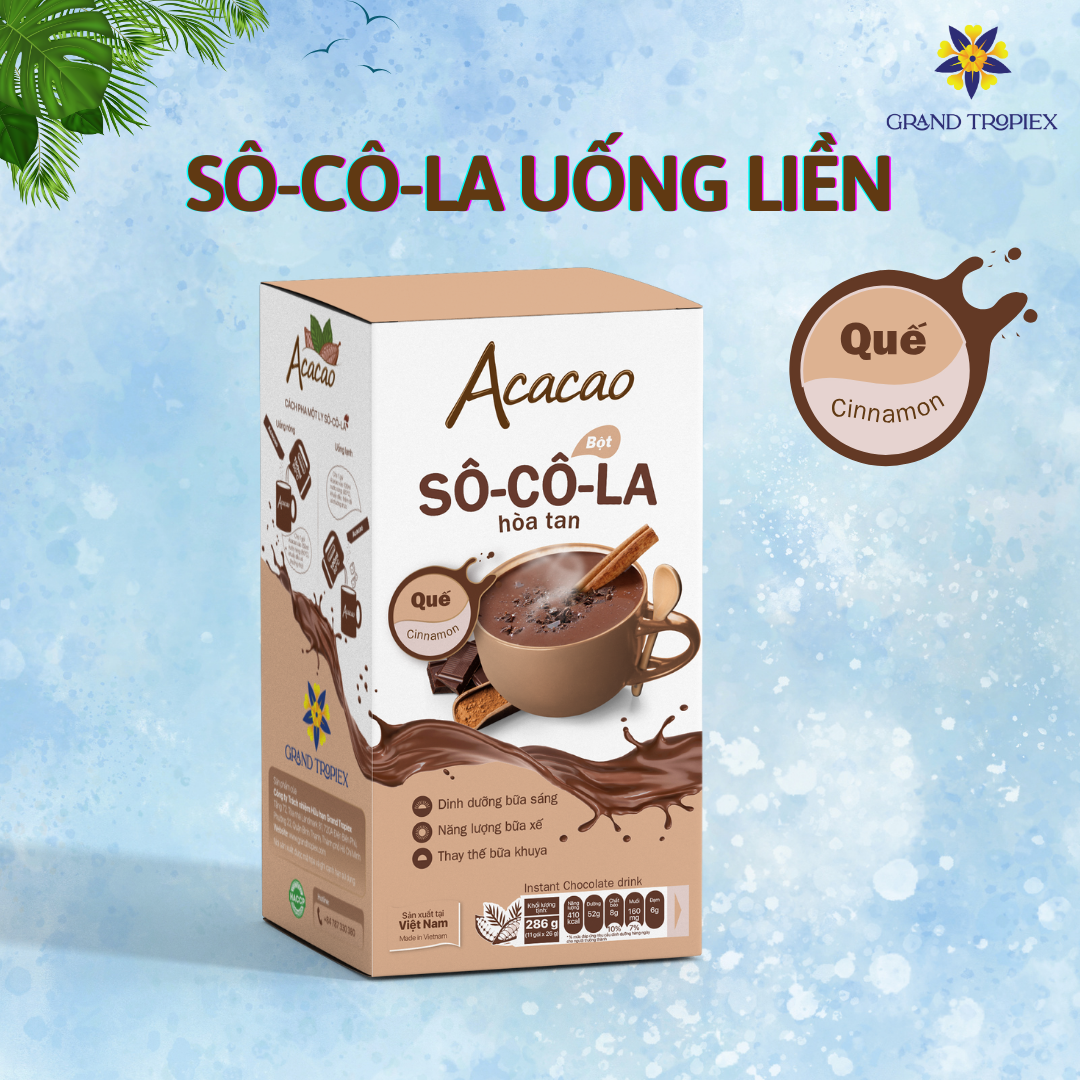 Bột socola Acacao hòa tan uống liền dinh dưỡng, nạp chất dinh dưỡng cần thiết, kháng khuẩn - Hộp 286g