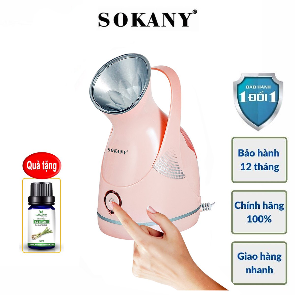 Máy xông mặt SOKANY phun hơi nước mạnh ra đều, cấp ẩm và làm mịn mọi loại da - HÀNG CHÍNH HÃNG - DELIYA
