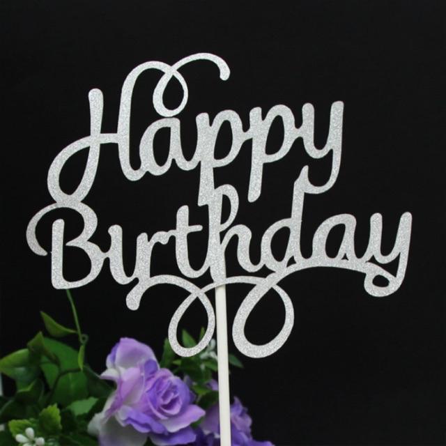 Que cắm Happy Birthday nhũ vàng, nhũ bạc