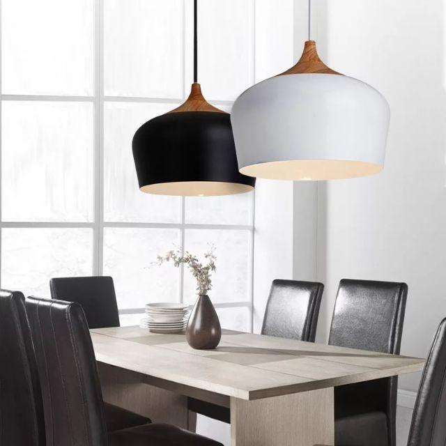 Đèn thả chao to màu trắng màu đen, đèn thả trang trí, đèn bàn ăn, đèn thả CoCo đui giả gỗ D350 HL077-350