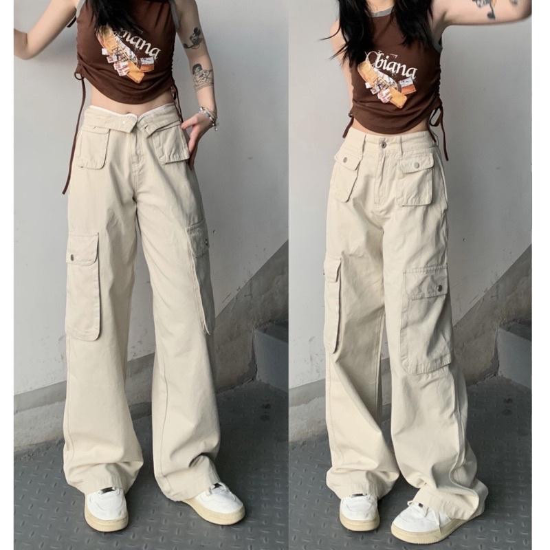 Quần kaki Cargo dài suông ống rộng túi hộp màu trơn form nam nữ unisex Quần baggy kaki style Ulzzang