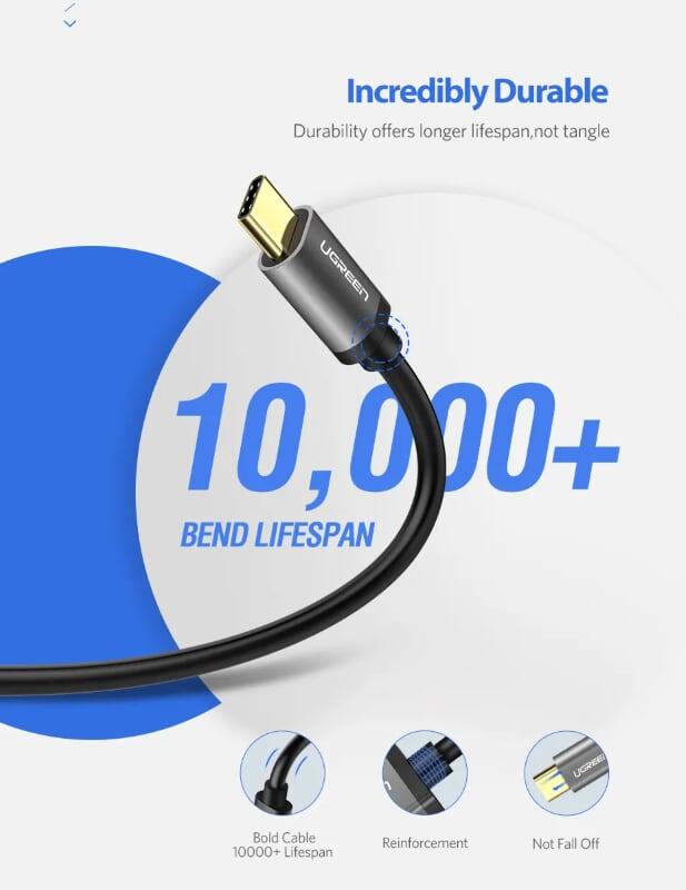 Ugreen UG30533US187TK 1M màu Đen Cáp dữ liệu USB Type-C sang USB 3.0 truyền dữ liệu từ máy tính ra điện thoại - HÀNG CHÍNH HÃNG