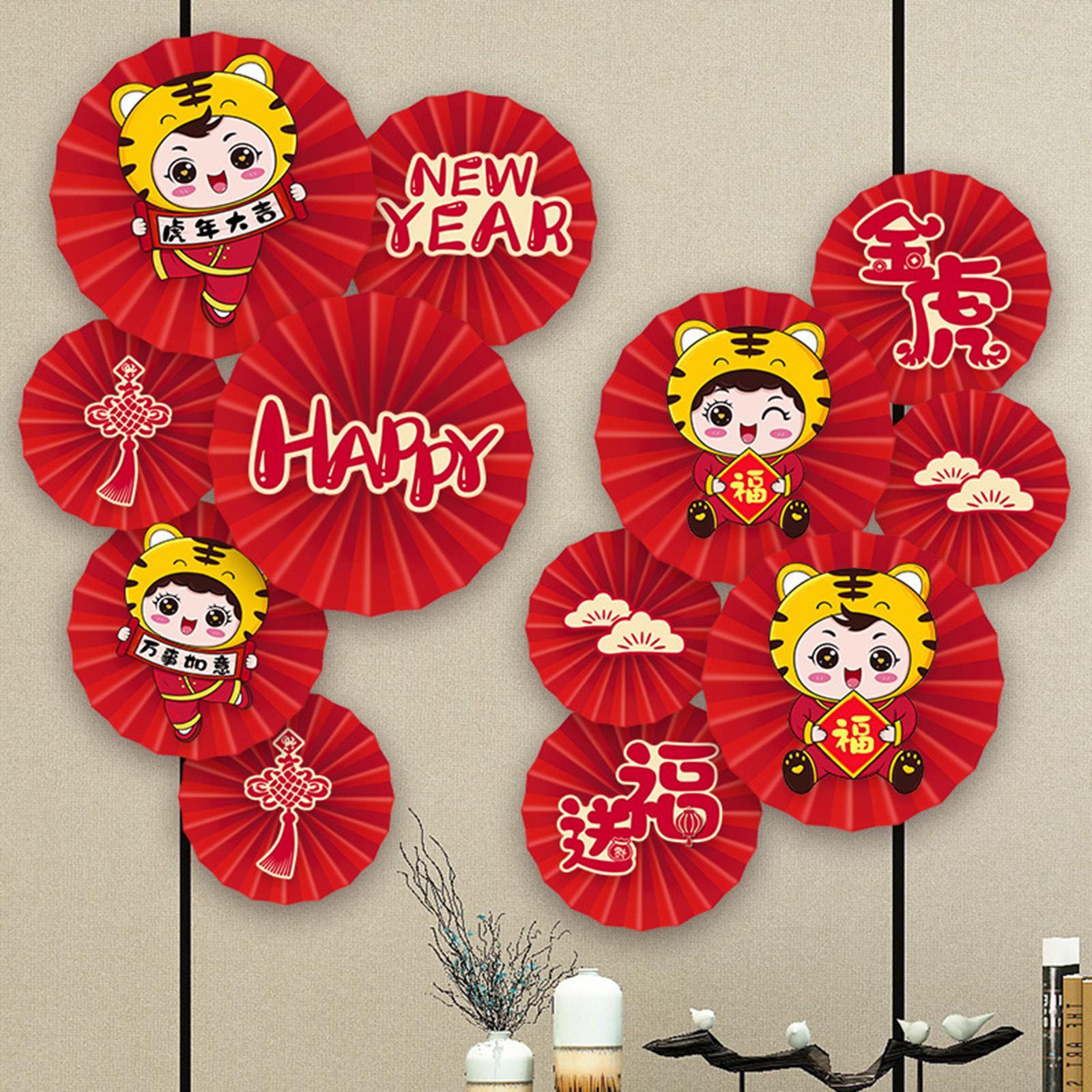 Set 12 chiếc Quạt Giấy Hoa Quạt Sáng Tạo Dán Tường Trang Trí Tết Nguyên Đán