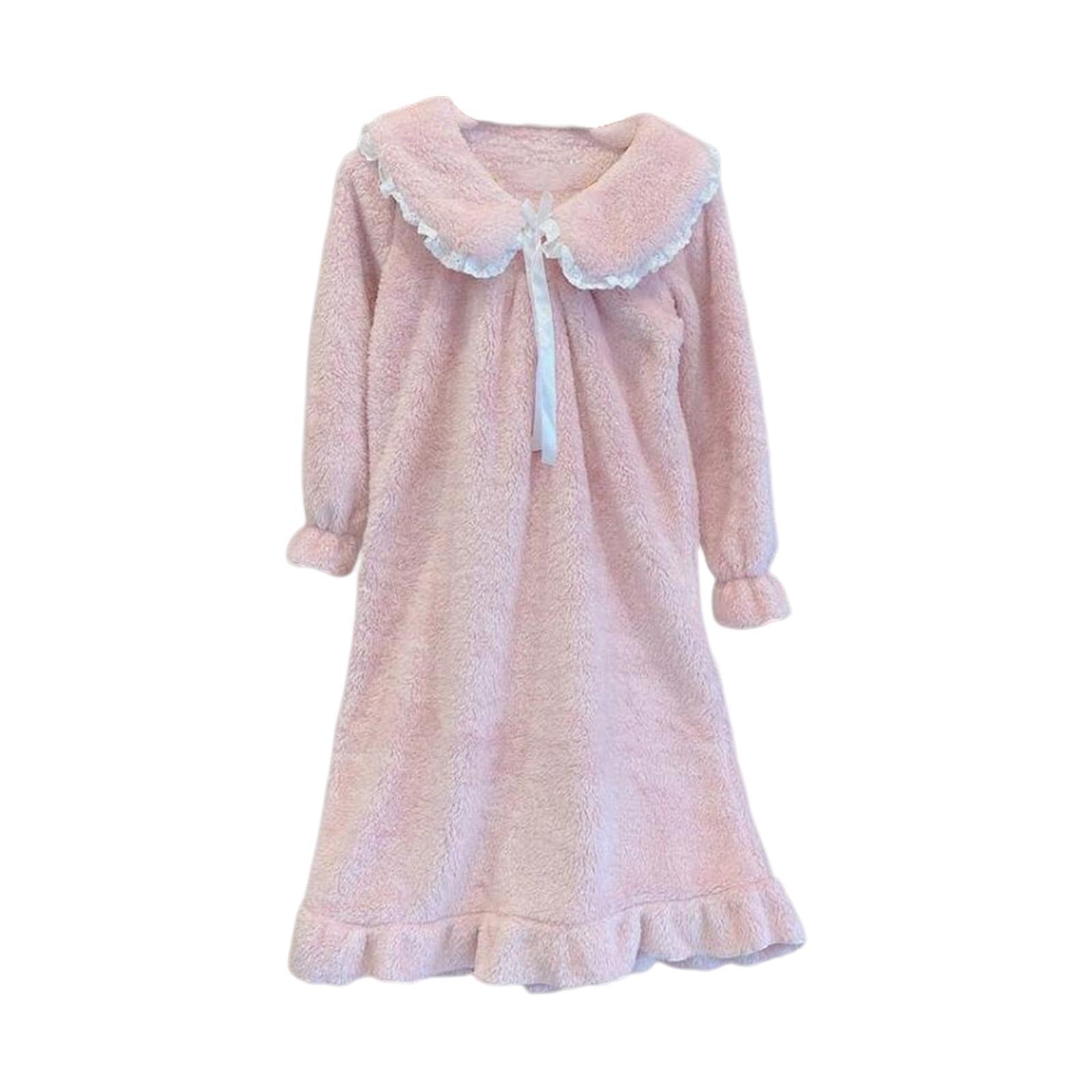 Women Nightdress Winter Plush Loose Fit Sleepshirt Lady Loungewear Nightgown