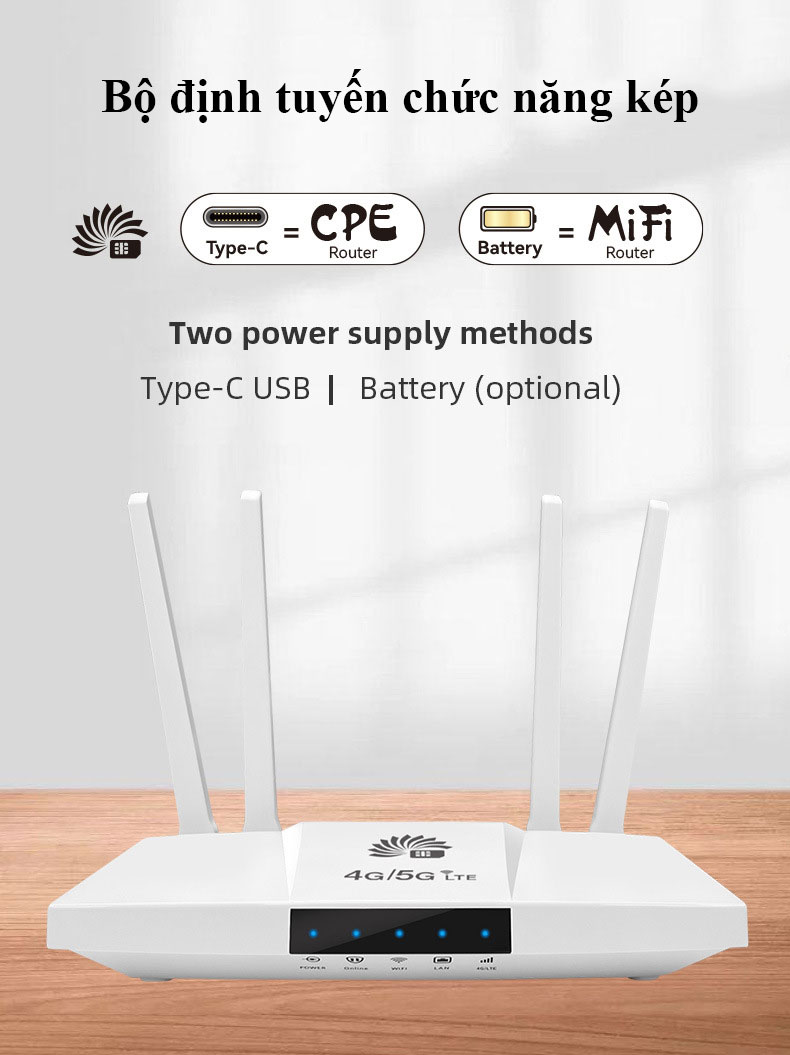Bộ phát WiFi từ sim 4G CPE B828 tốc độ cao 300Mpbs phủ sóng rộng sử dụng mọi loại sim kèm pin 3000mAh - Hàng nhập khẩu