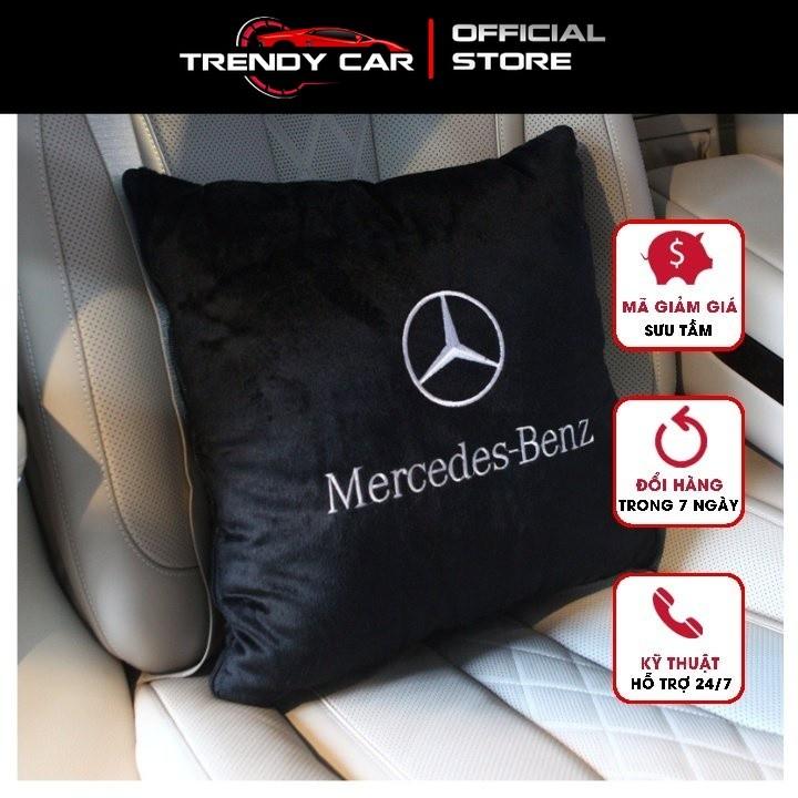 Gối tựa lưng liền chăn 2 in 1 mercedes, Lexus gối tựa lưng trên xe , chăn gối cho xe hơi chất Nhung màu đen sang trọng