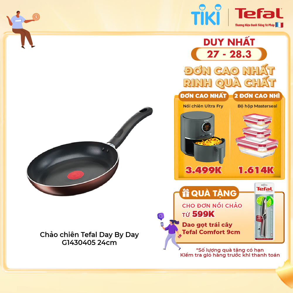 Chảo chiên chống dính đáy từ Tefal Day by Day 24cm, dùng cho mọi loại bếp- Hàng chính hãng