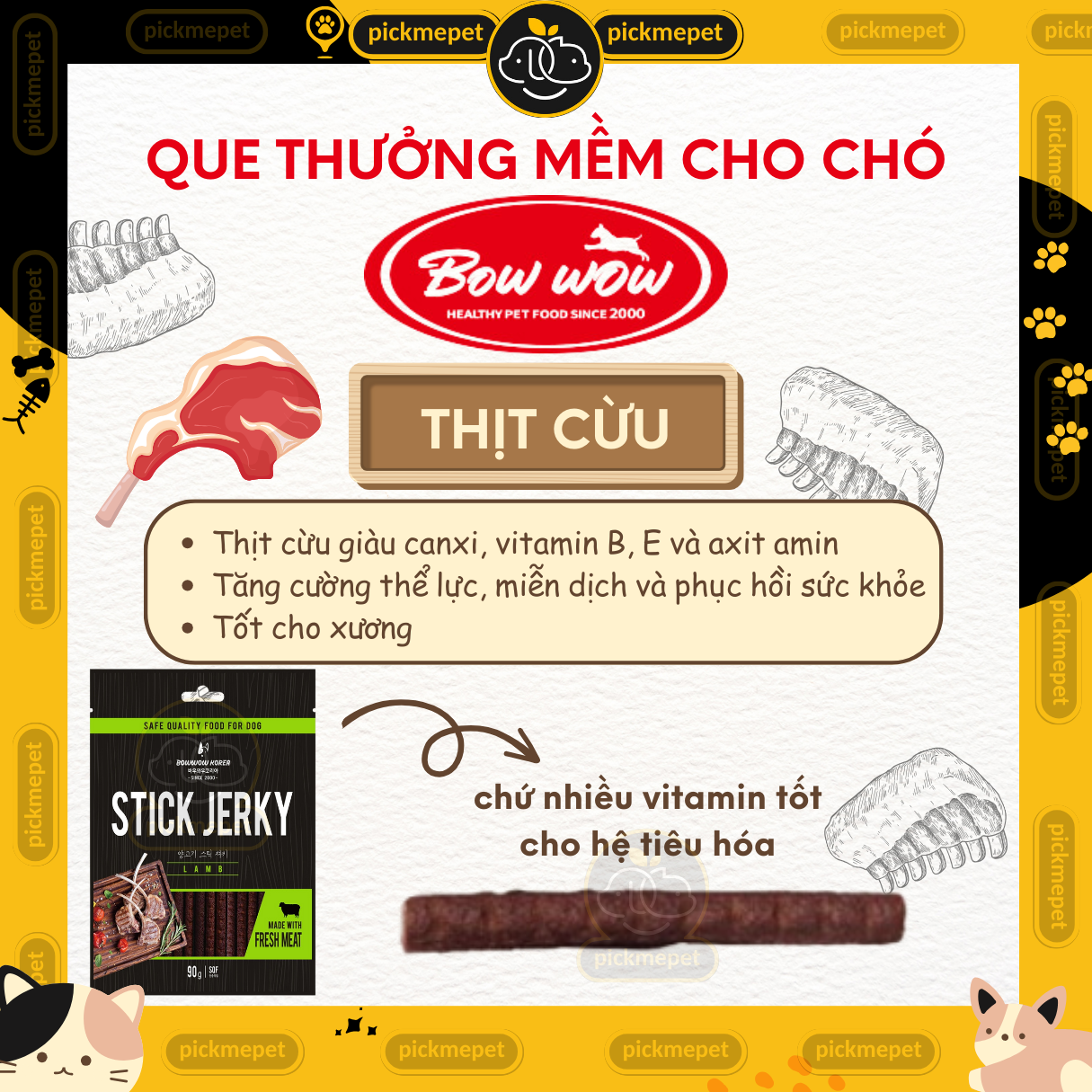 [90g] Que Mềm Stick Jerky - Thịt Cừu, Thịt Bò Snack Thưởng Cho Chó Bowwow