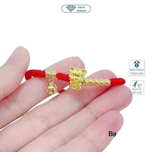 Vòng tay dây bện chỉ đỏ charm hổ( mèo thần tài) bạc ta mạ vàng may mắn, Anchi jewelry