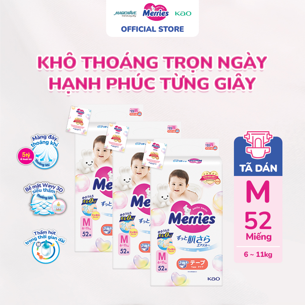 Combo 3 túi Tã dán Merries M52