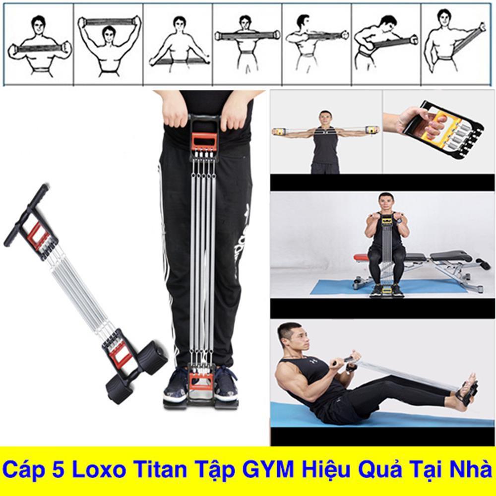 Dây kéo tập gym 5 Lò Xo titan Có Tay Cầm Và Bàn Đạp Chân - Dụng Cụ Tập Gym - Hàng chính hãng