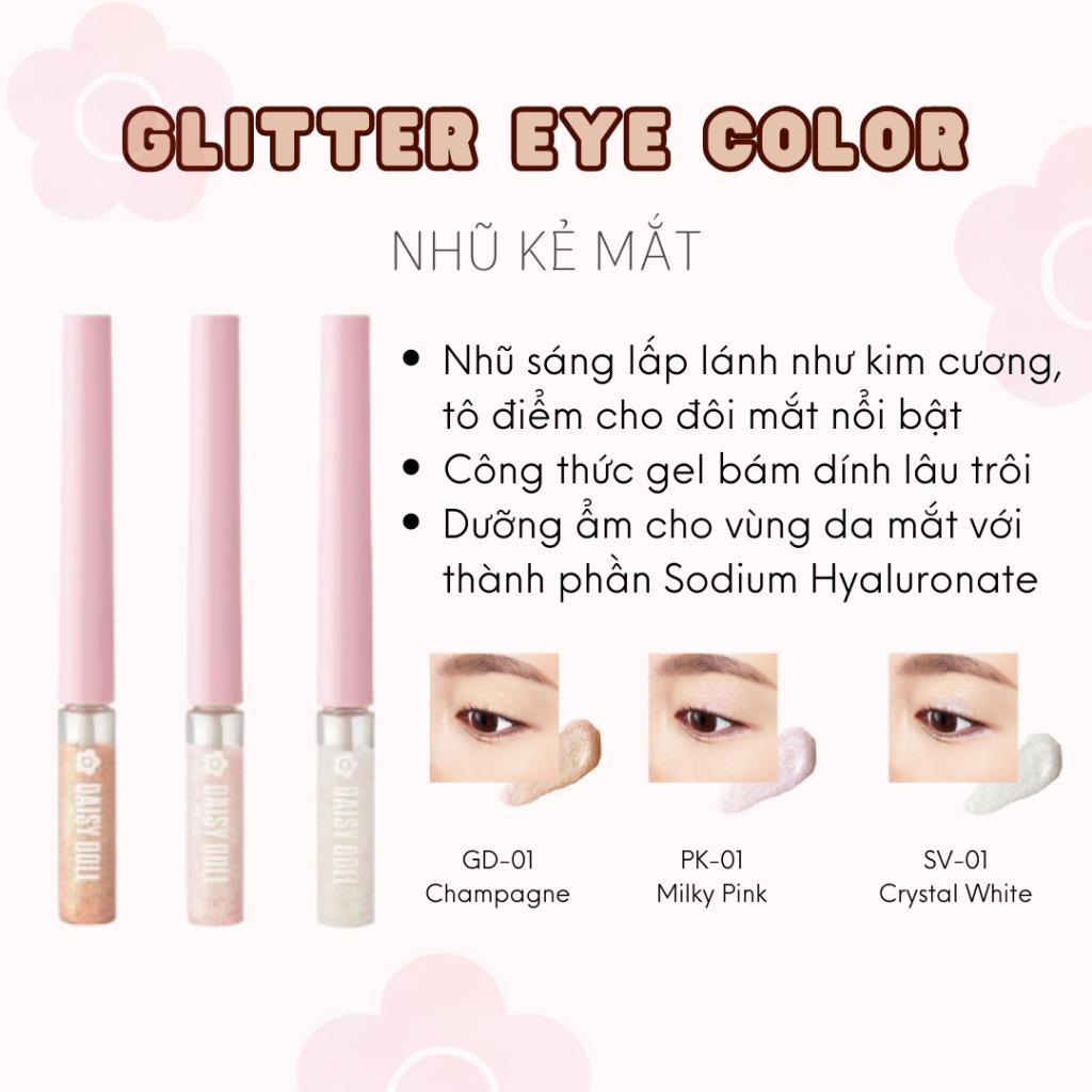 Gel Nhũ Kẻ Mắt Kim Tuyết Daisy Doll By Mary Quant Dạng Lỏng Chống Thấm Nước Nhanh Khô Bền Màu PK-01 Milky Pink