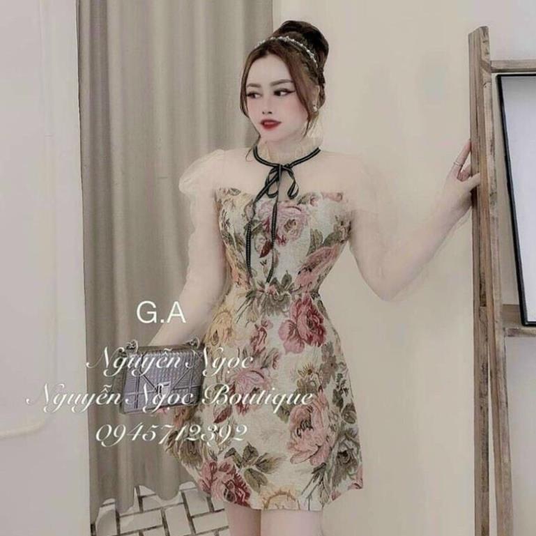 TBL-Đầm Phối Lưới Nơ Cổ Có Mút Ngực (Kèm Hình Thật Trải Sàn Shop Tự Chụp) TASA