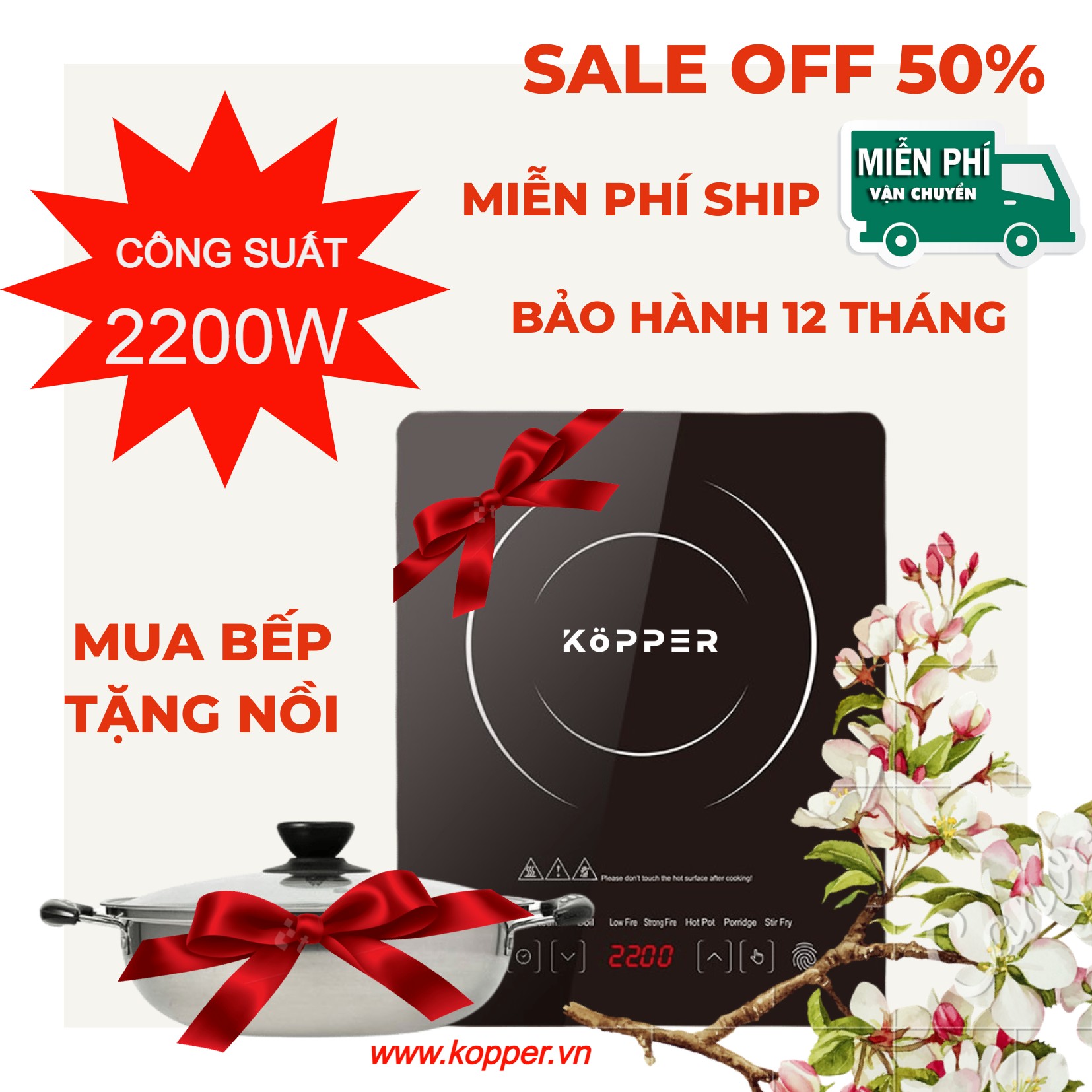 [MUA BẾP TẶNG NỒI] Bếp Từ Đơn Kopper KP350 - Công Suất 2200W - Hàng Nhập Khẩu