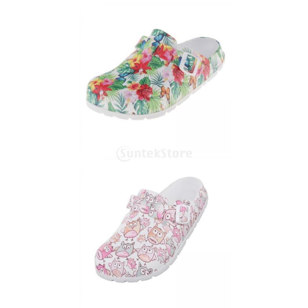 2 Pairs Womens Flower Printed Chef Clogs Shoes Non Work Nursing Shoes