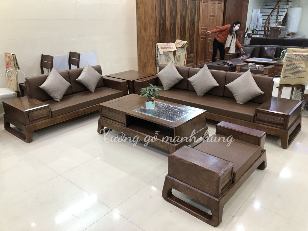 Bộ sofa 2 văng lớn gỗ sồi G03
