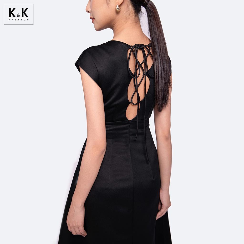 Đầm Đen Dáng Xòe Tay Hến K&amp;K Fashion KK119-02 Chất Liệu Tafta 2 Da