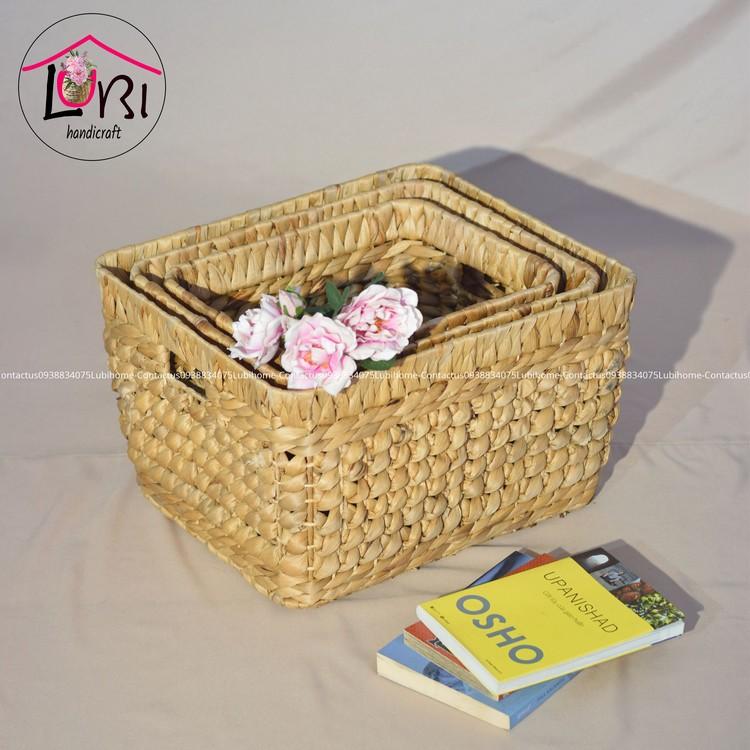 - Khay đựng đồ lục bình hình chữ nhật miệng bo đôi đan nút - sang trọng