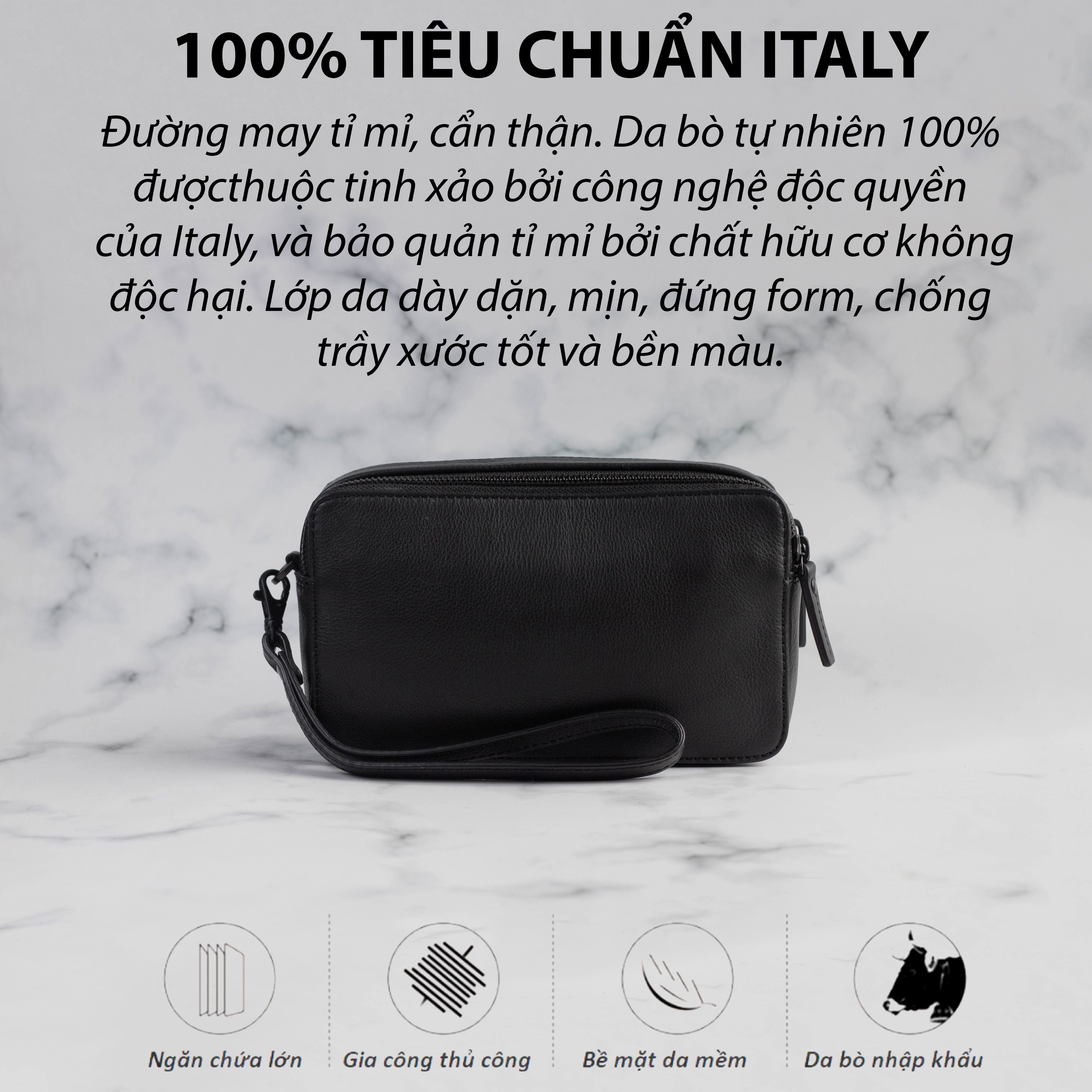 Ví nam cầm tay da bò cao cấp Gianni Conti Italy 582218BLA - Màu đen