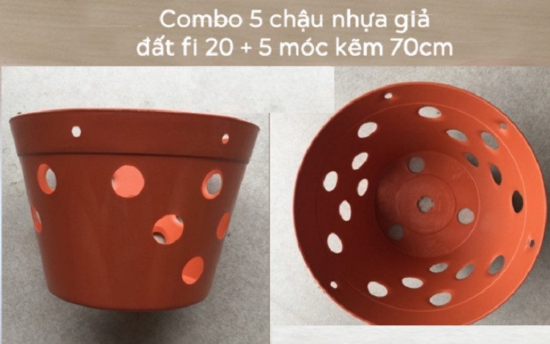 5 CHẬU GIẢ ĐẤT TRỒNG LAN FI 20 + 5 MÓC KẼM 70CM