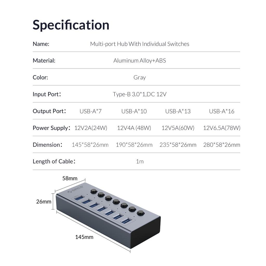 Bộ chia 16 cổng USB 3.0 Orico BT2U3-16AB