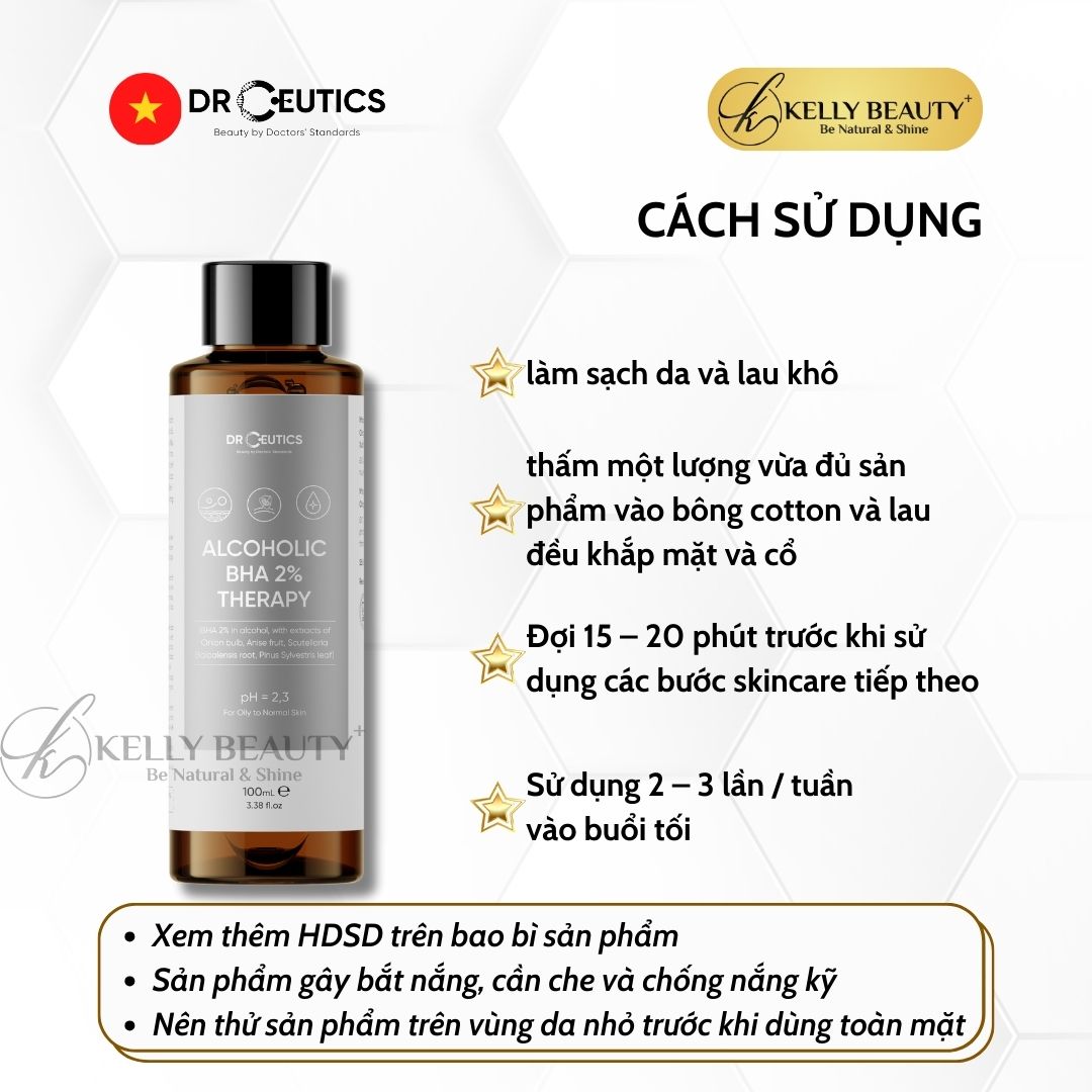 DrCeutics ALCOHOLIC BHA 2% Therapy NỀN CỒN- Giảm Mụn, Loại Bỏ Da Chết, Dầu Thừa; Se Lỗ Chân Lông | Kelly Beauty