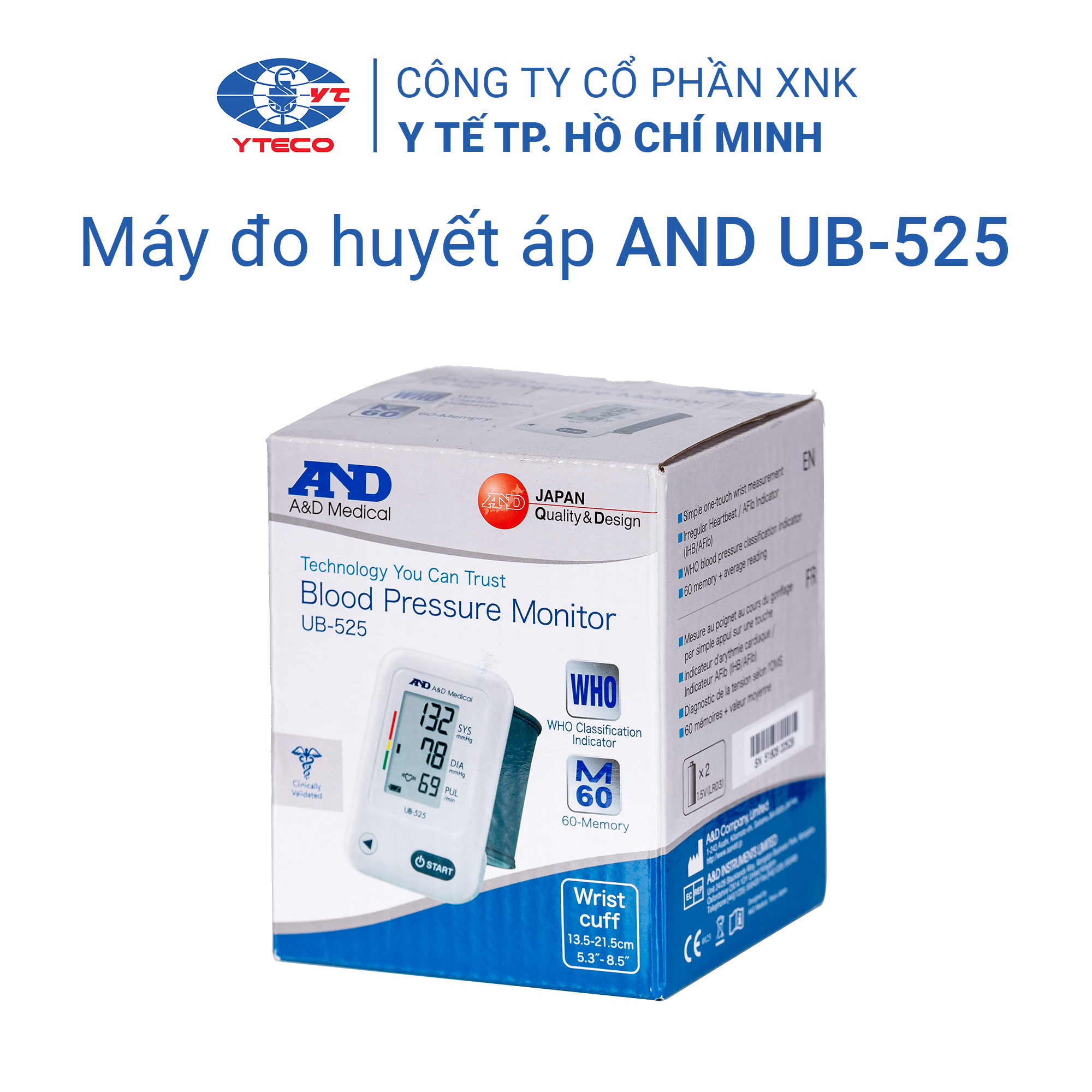 Máy đo huyết áp cổ tay AND UB-525