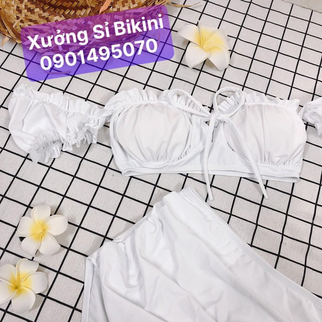 Bikini 2 mảnh áo TAY CON mix quần nhún cạp cao che bụng kín đáo