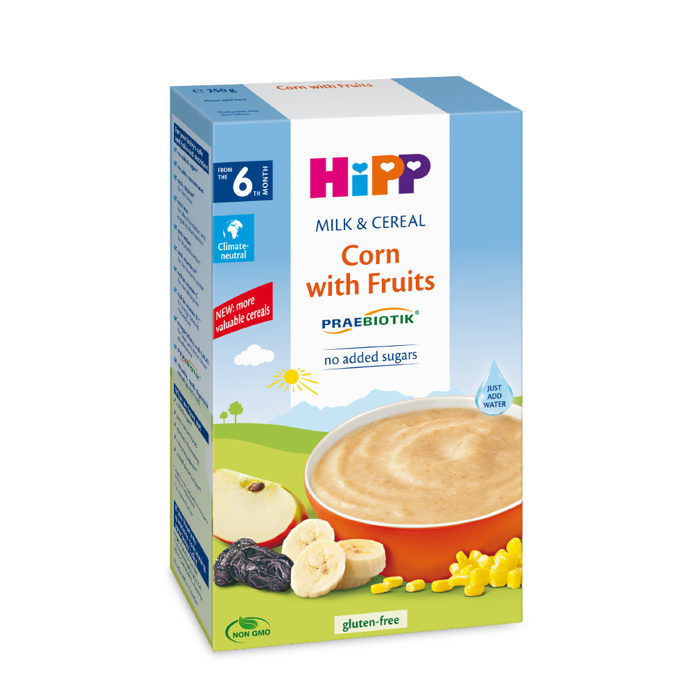 Bột ăn dặm dinh dưỡng Sữa, Hoa quả, Bắp HiPP Organic 250g