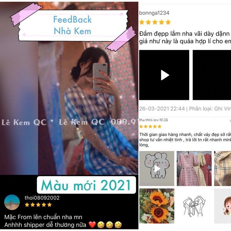 Váy Kẻ Caro Váy Cổ Vuông Tay Bồng Vintage Có Thắt Eo ! *
