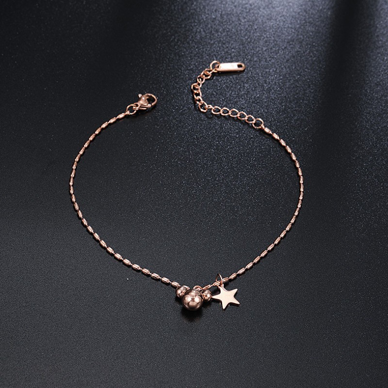 Lắc Chân Mickey Và Ngôi Sao Chất Liệu Thép Titan Ko Đen TT 3142