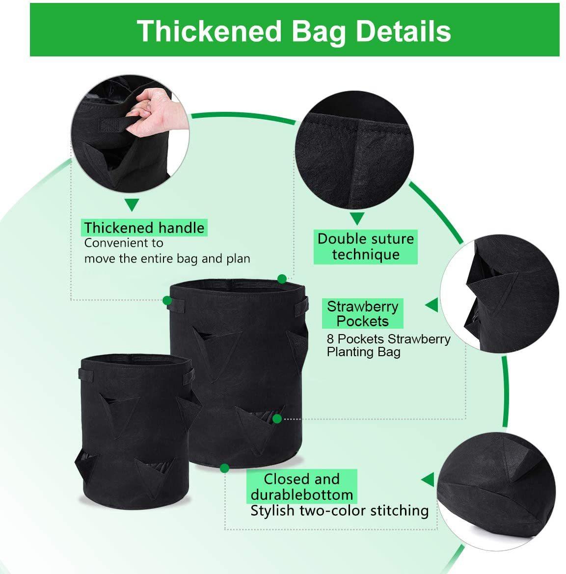 Túi trồng dâu tây, 2PCS 40L/10 gallon túi rau, túi trồng vải không dệt với cửa sổ, túi nước mắt