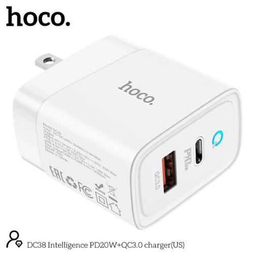 Hình ảnh Củ sạc nhanh hoco. DC38 – Hàng Chính Hãng 2 cổng ( USB + Type- C ) 3.1A, PD 20W, Q.C 3.0  hỗ trợ sạc nhanh cho điện thoại