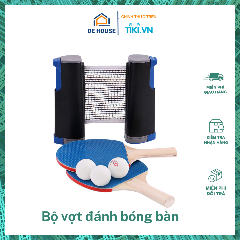 Bộ Vợt Bóng Bàn 3 Chi Tiết Kèm Lưới Di Động Thu Gọn Và Bóng Giúp Tập Phản Xạ, Giảm Stress - Hàng Chính Hãng