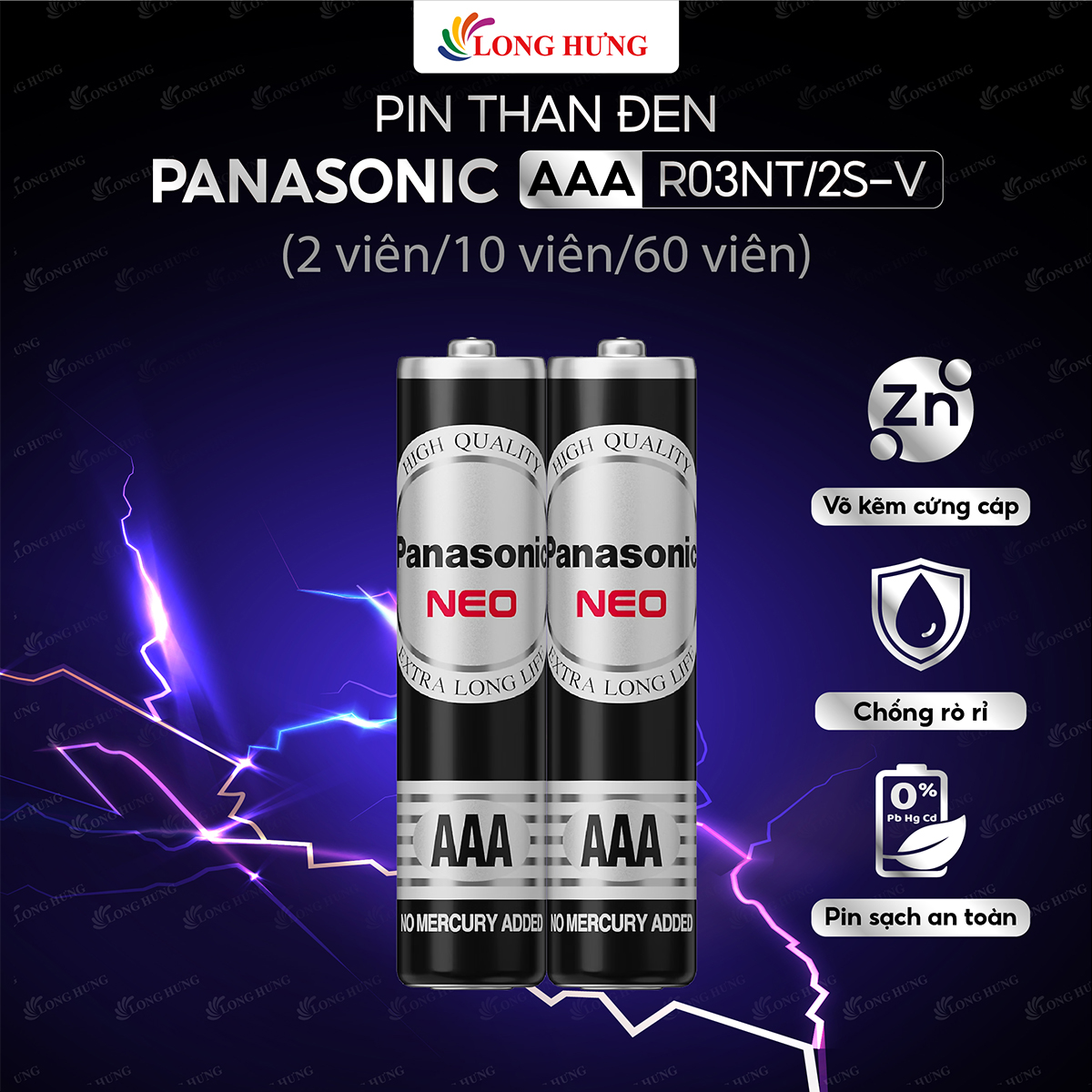 Vỉ Pin than đen Panasonic AAA R03NT/2S-V (2 viên/10 viên) - Hàng chính hãng