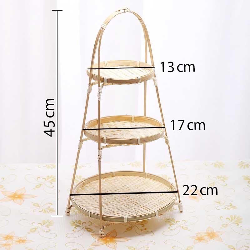 Khay tre đựng bánh, hoa quả, chụp ảnh decor loại 1 tầng và 3 tầng