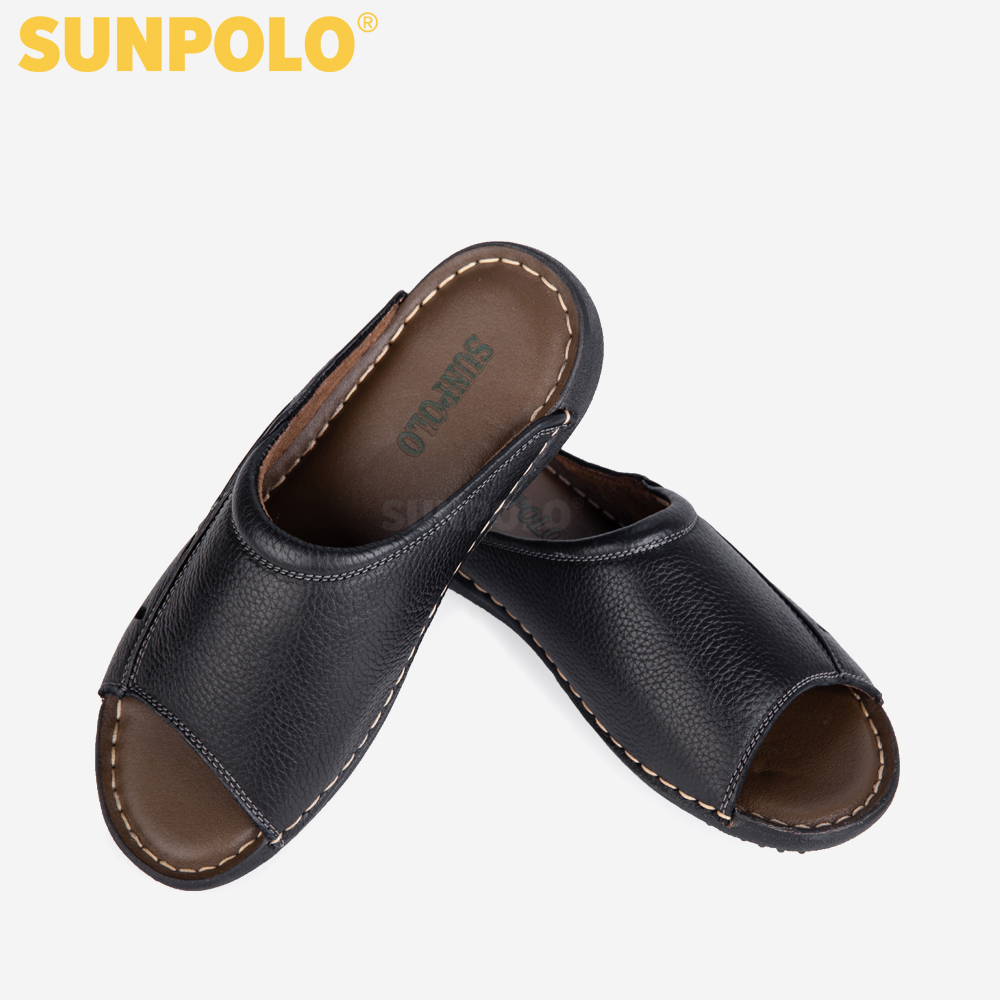 Dép nam quai ngang da bò cao cấp đế cao su SUNPOLO DQN025
