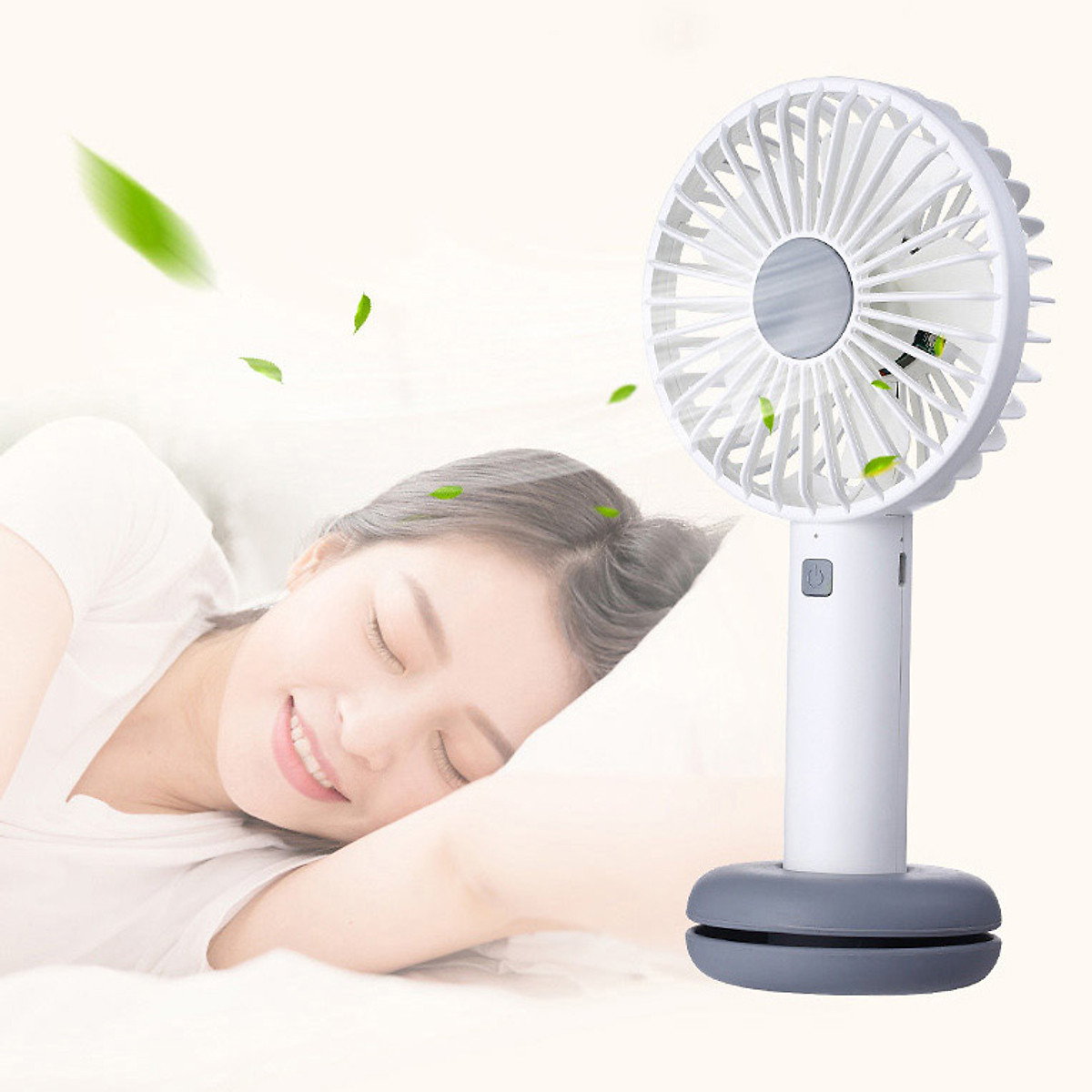 Quạt Mini Cầm Tay Damas Donut T9 Tích Điện Tiện Lợi Kèm Cáp Sạc - Tích Hợp Đèn Led Đổi Màu Lung Linh, Ảo Diệu - Thiết Kế Chân Đế Thiết Kế Bánh Donut Giữ Quạt Để Bàn - Hàng Chính Hãng