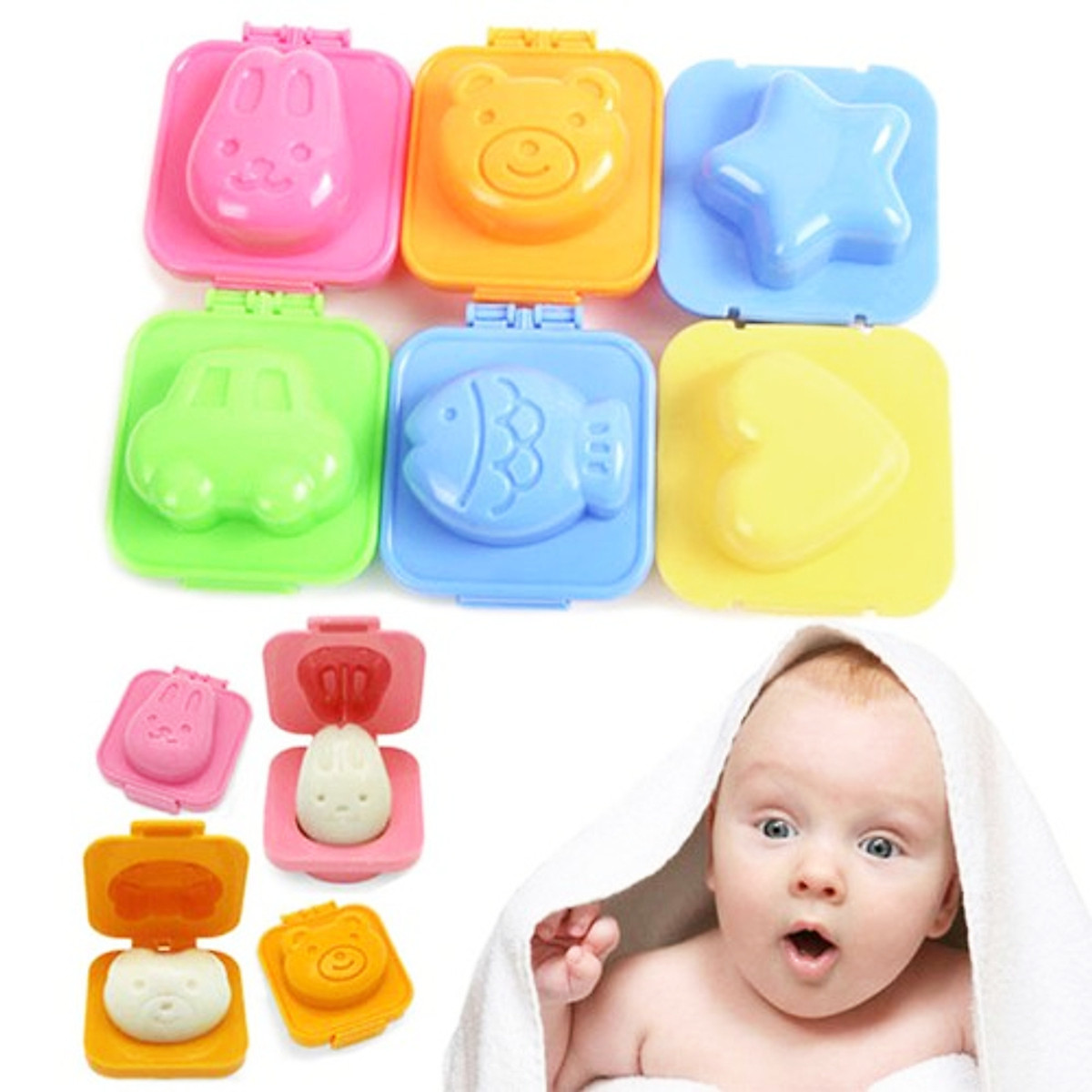 Bộ 6 khuôn cơm hình thú cho bé HT SYS - chất liệu ABS cao cấp -