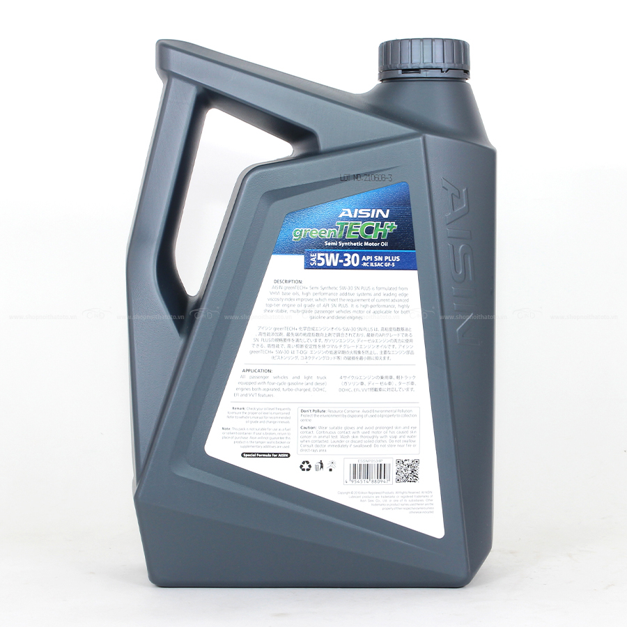 Nhớt Động Cơ AISIN ESSNP0534P 5W-30 SN Plus greentech+ Semi Synthetic 4L