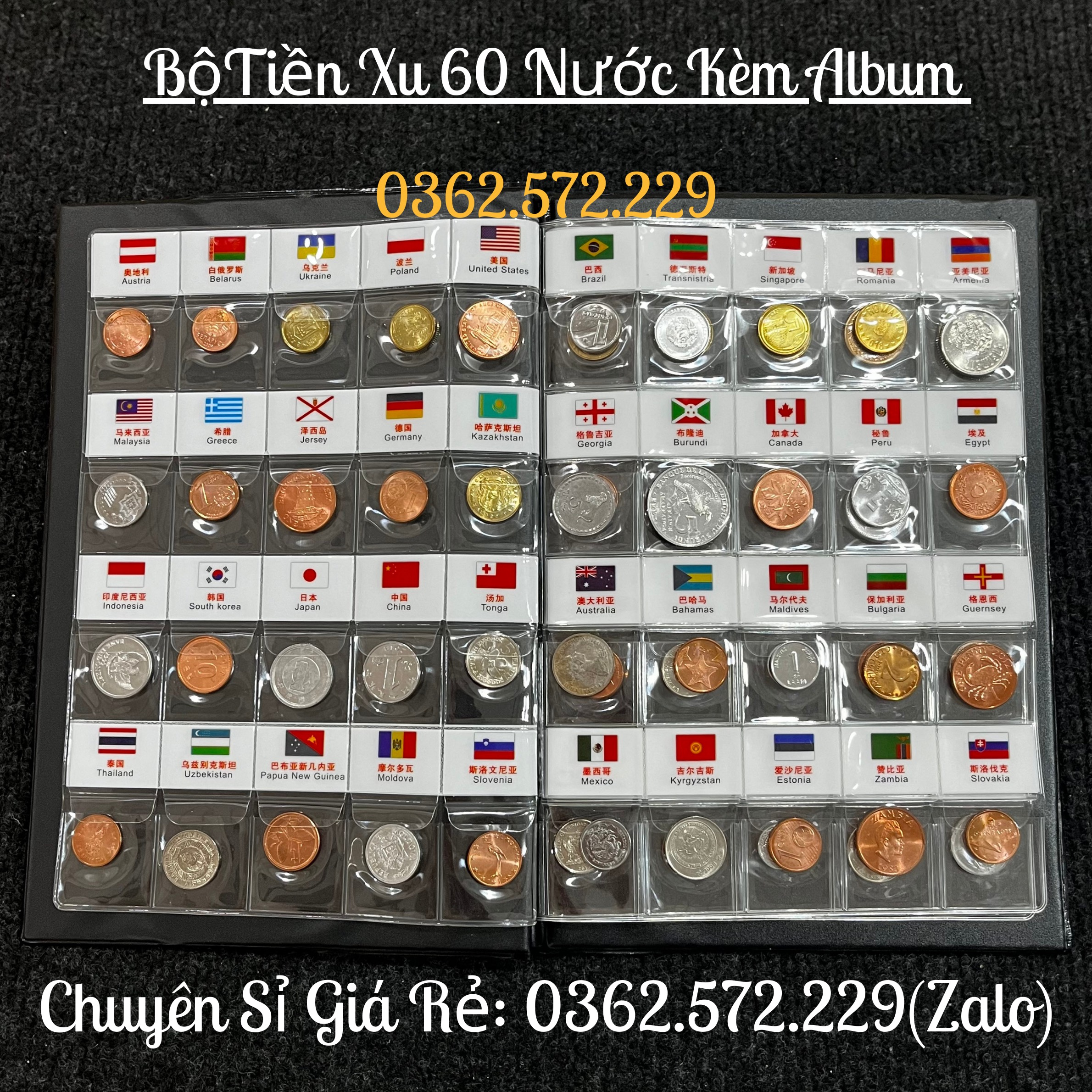 Bộ Album xu 60 nước quốc tế có cờ ABXQT60