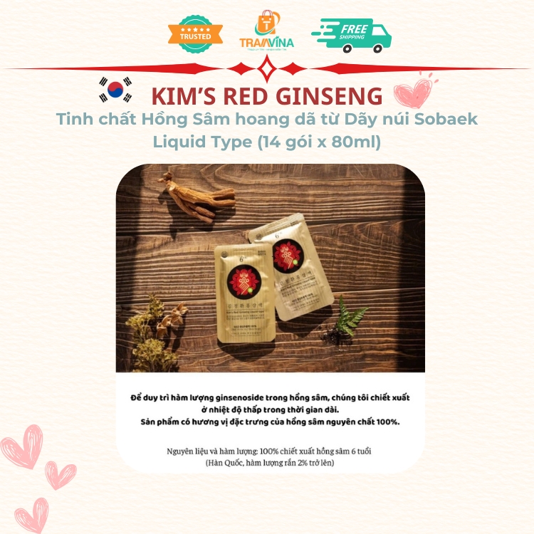 Tinh chất Hồng Sâm hoang dã từ Dãy núi Sobaek Kim's Red Ginseng Liquid Type (14 gói x 80ml)